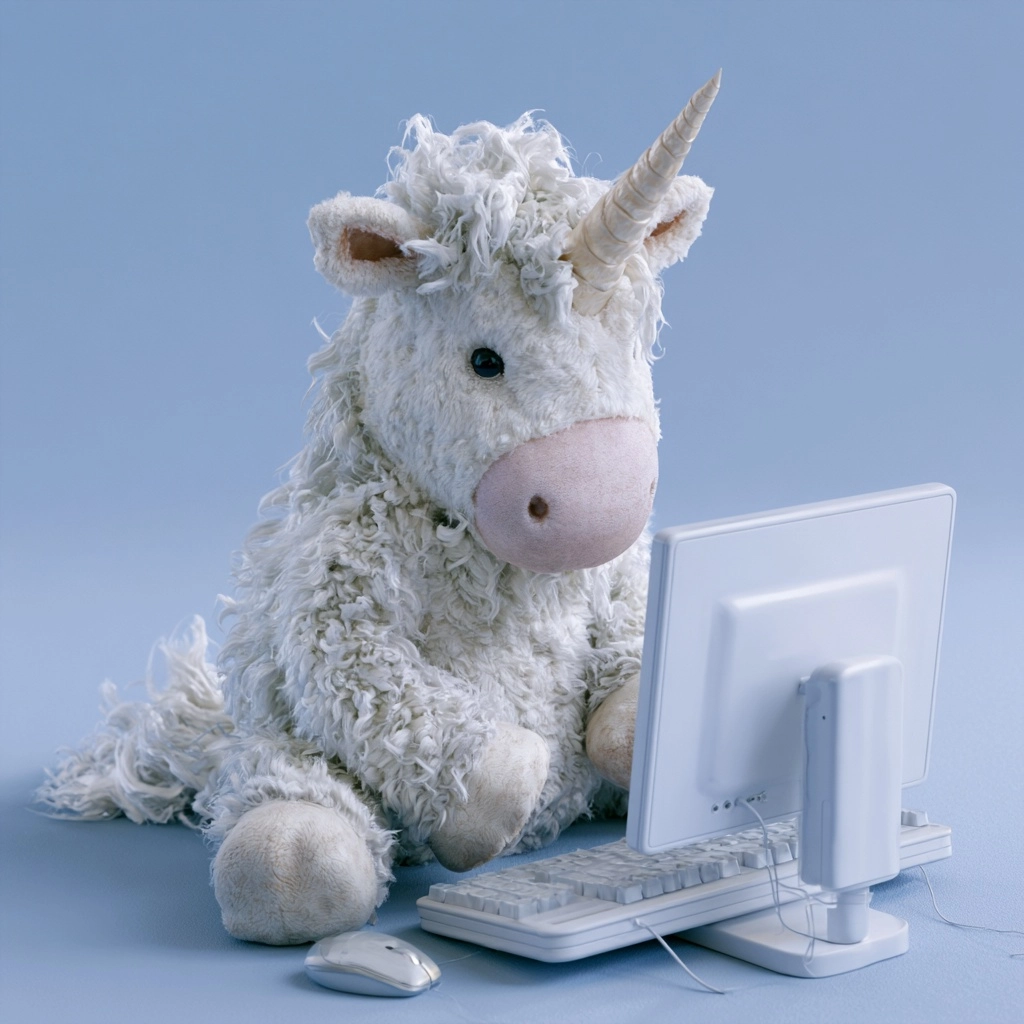 a unicorn happily working a IT job